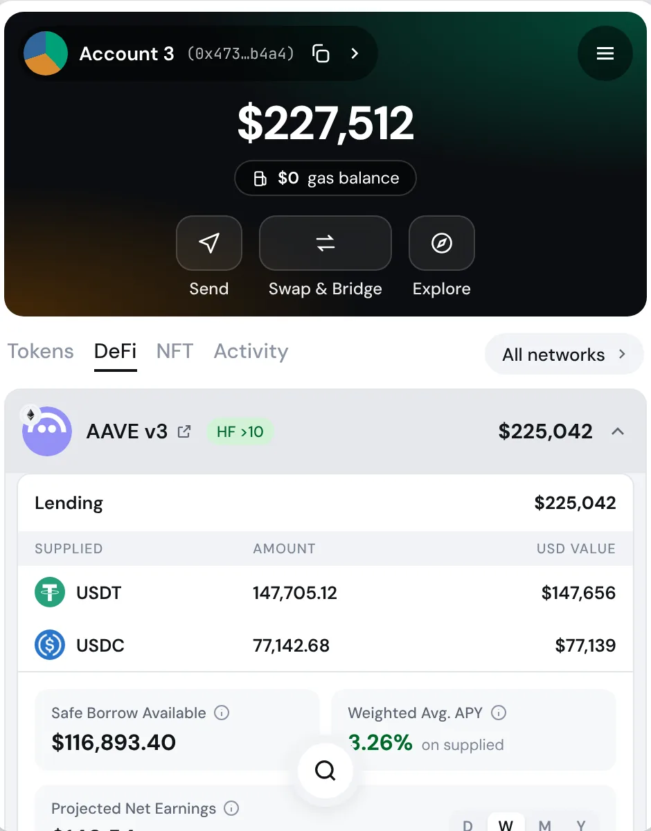 Lending position in a wallet DeFi tab